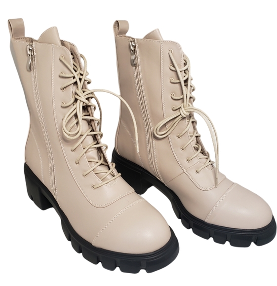 Nasty Gal Zip the Small Talk Lace-Up Biker Boots Beige Size 8 - Picture 5 of 15